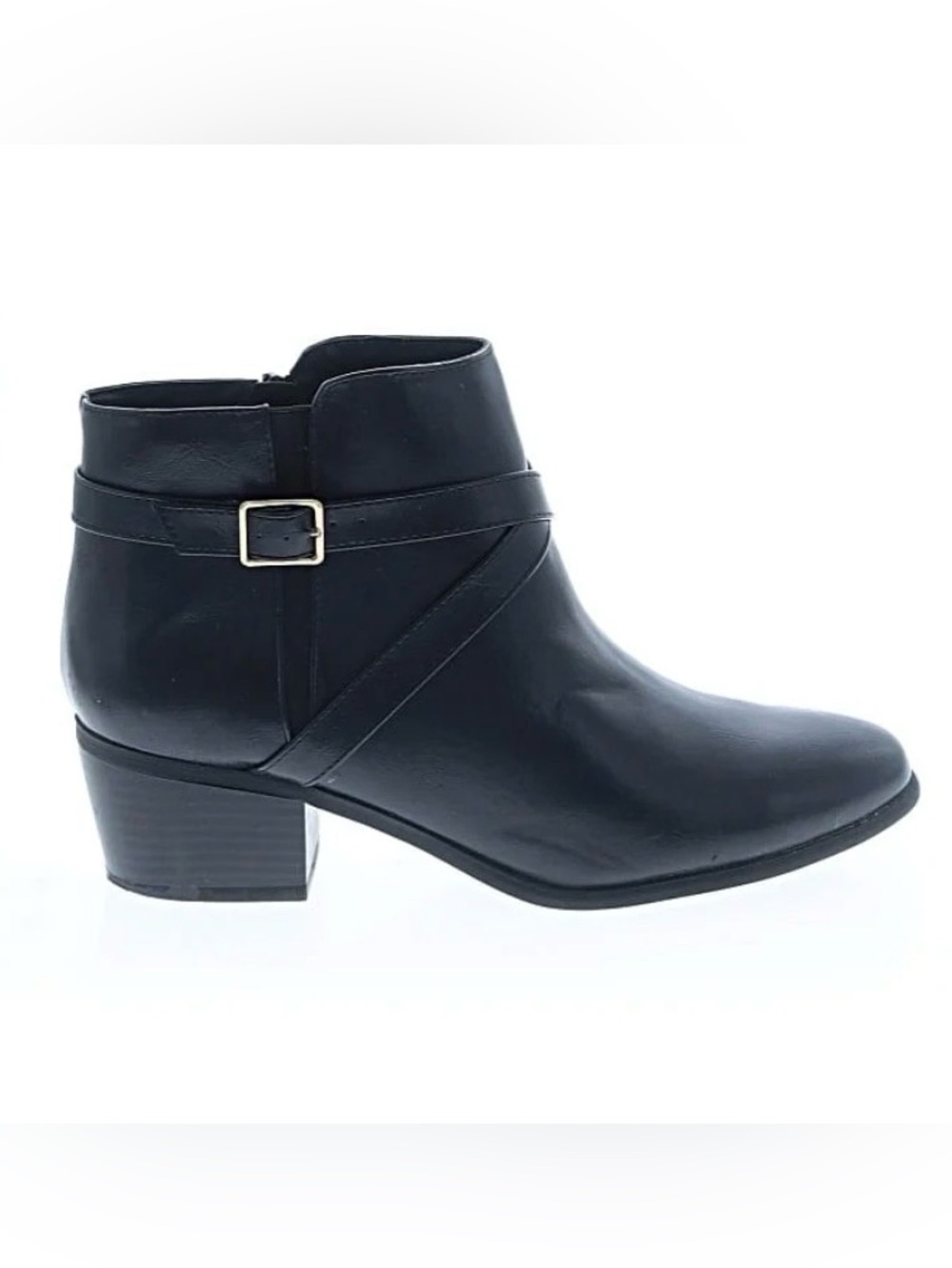 Karen Scott Black Leather Ankle Boot with Buckle Strap